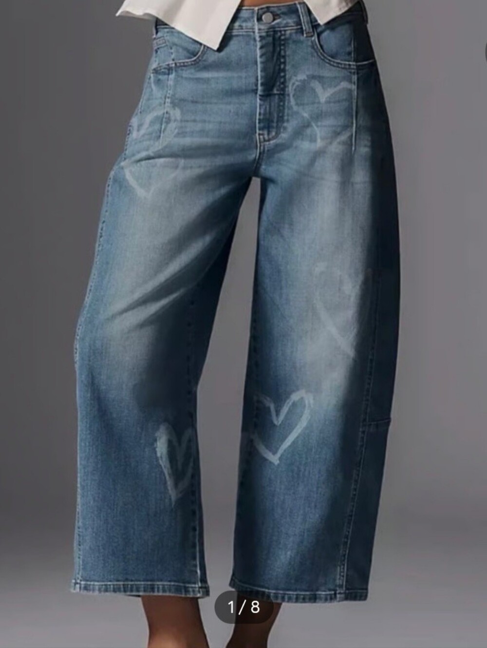 Pilcro Light Blue Wide-Leg Jeans with Heart Graphics - Picture 4 of 9